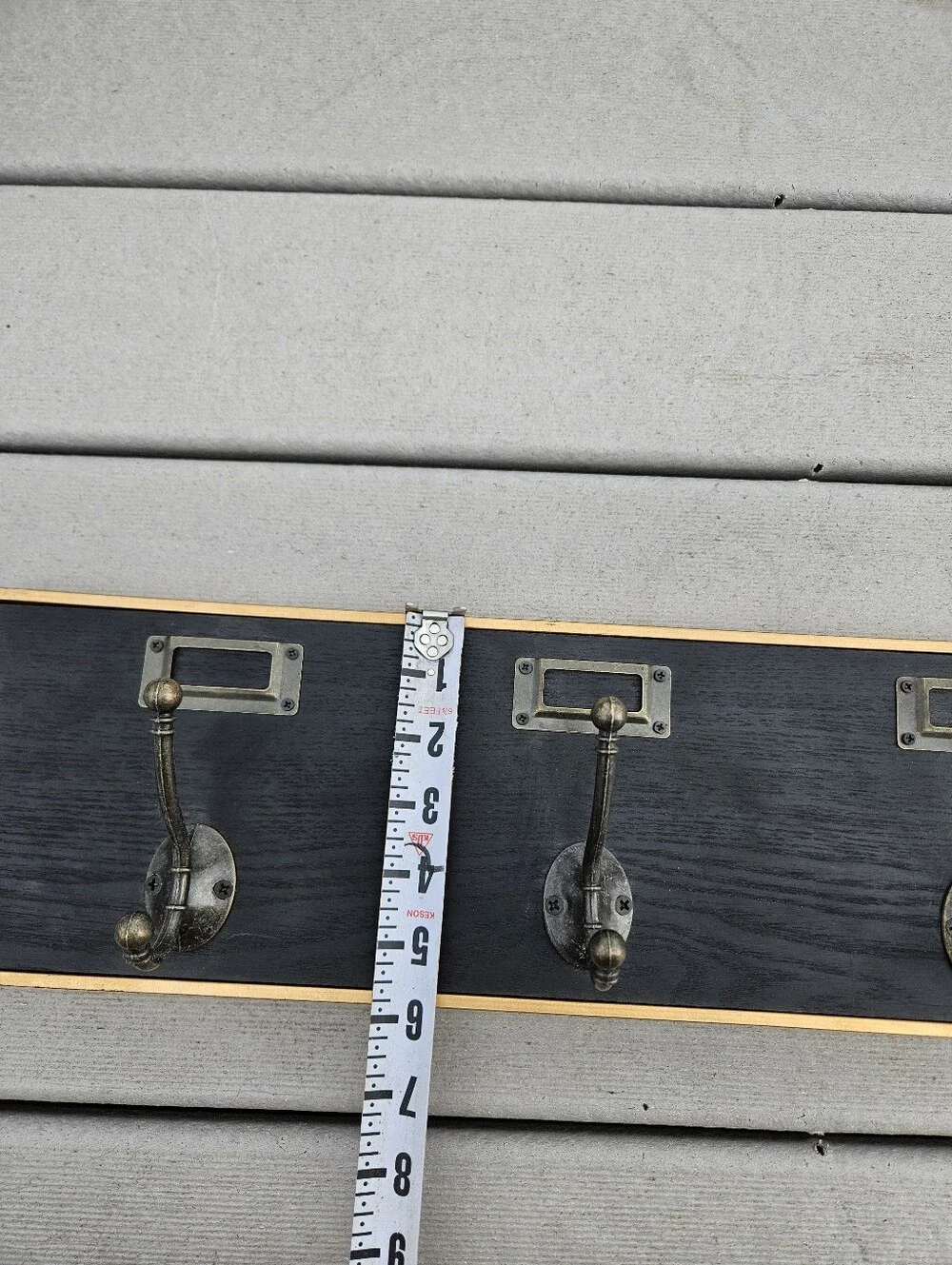 Industrial Farmhouse Wall Coat Rack Vintage Label Holder 3 Hooks Black Wood